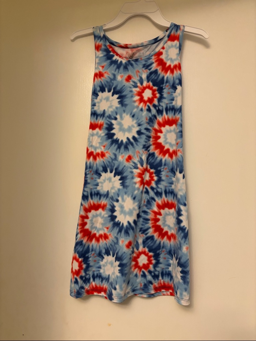 Source Unknown Red, White, Blue Tie-Dye Kids Casual Dress